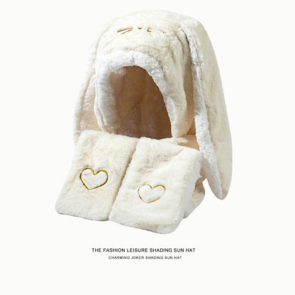 Big Rabbit Ears Plush Thickened Women's Cute Hat Scarf Gloves