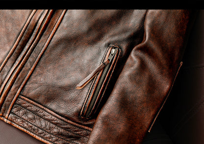 Motorcycle Short Stone Wash Worn Coat Distressed Biker Aesthetic