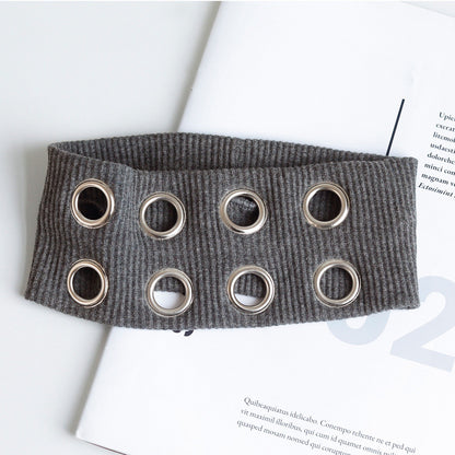 Hot Girl Metal Round Hole Hollow Out Elastic Ribbon Vintage Headwear