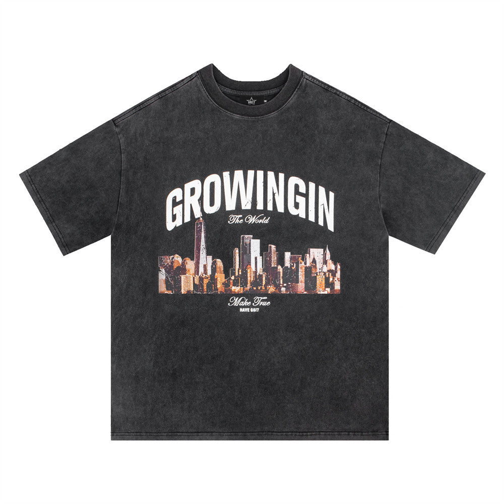 City Landscape Printed Short-sleeved T-shirt Men