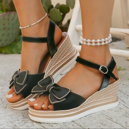 Wedge Summer Bow Buckle Peep Toe Sandals