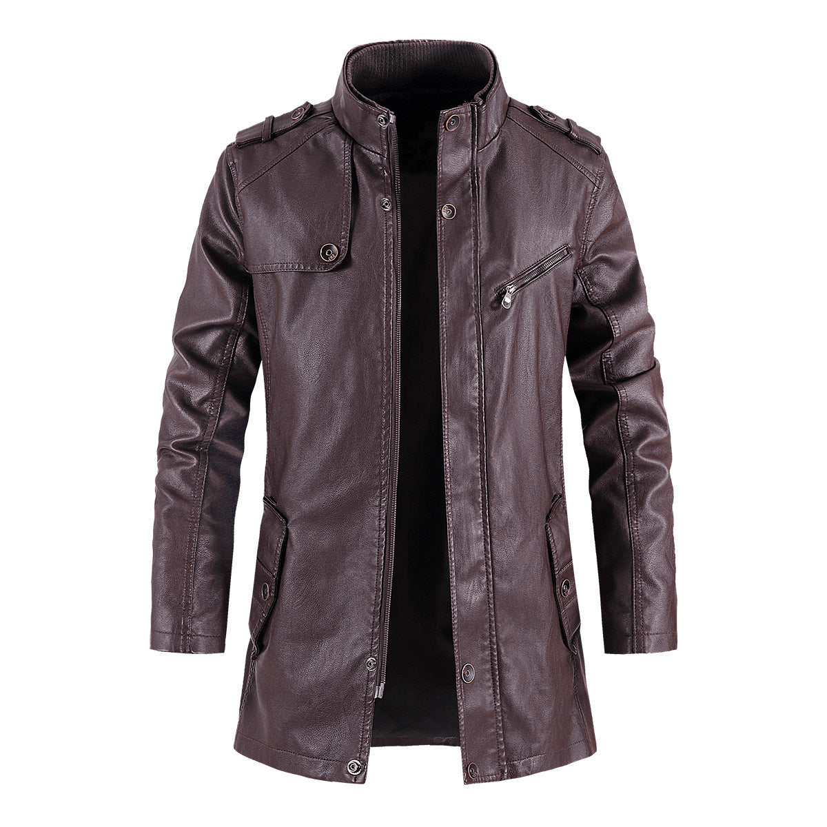 Mens Fashionable Standing Collar Plush Leather Jacket Plush Sophisticated Warmth