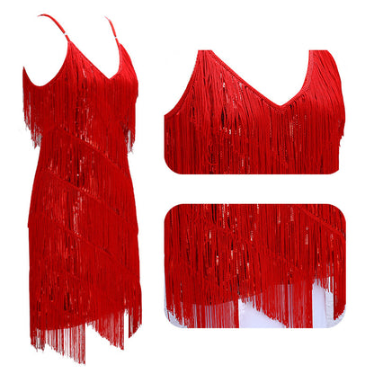 Dance Costume Sequined Tassel Dress