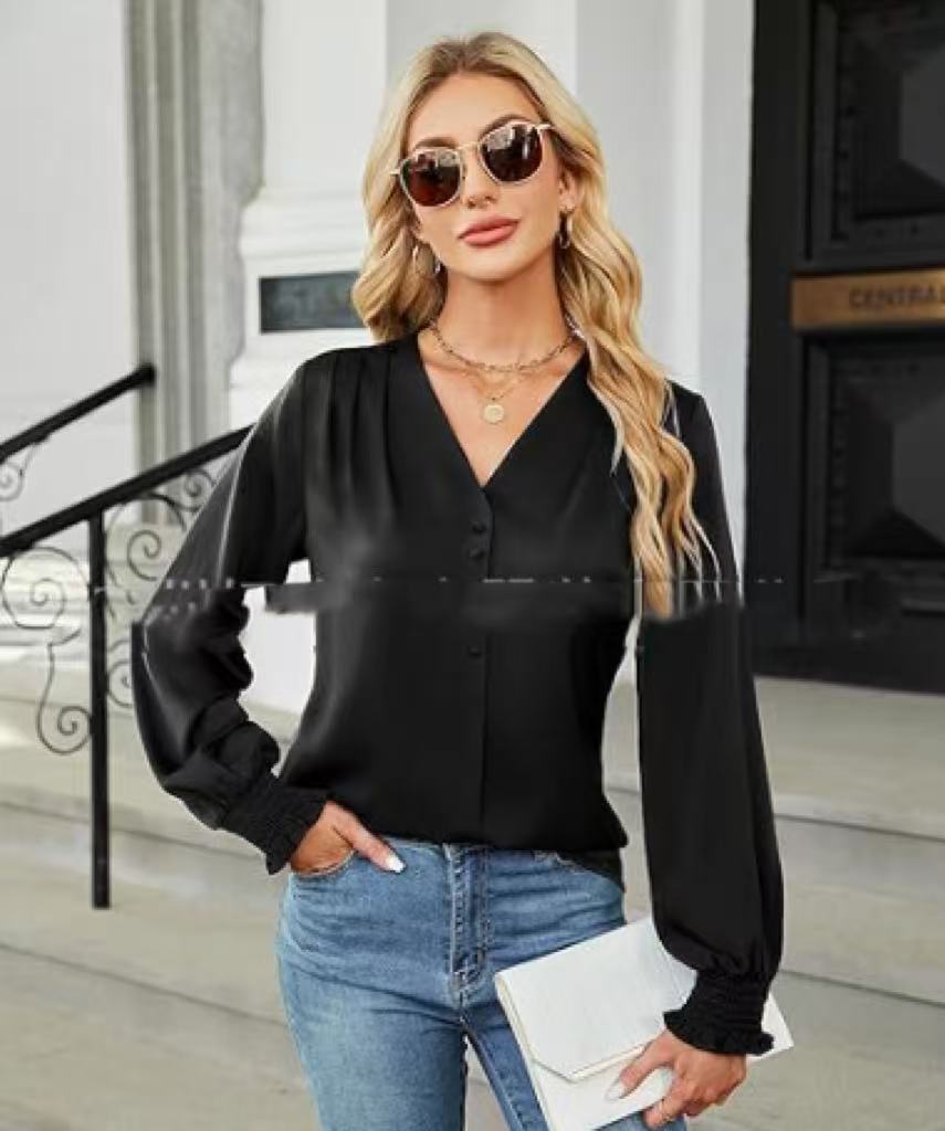 New Fashion Long Sleeve V-neck Women's Shirt