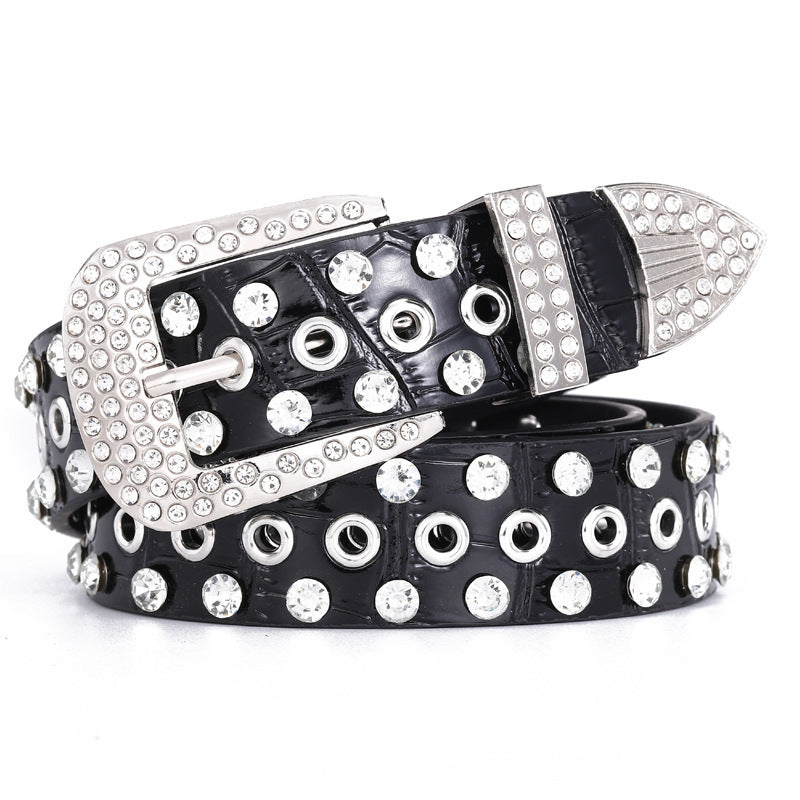 Buckle Three-piece Diamond Belt Female Leisure Rhinestone