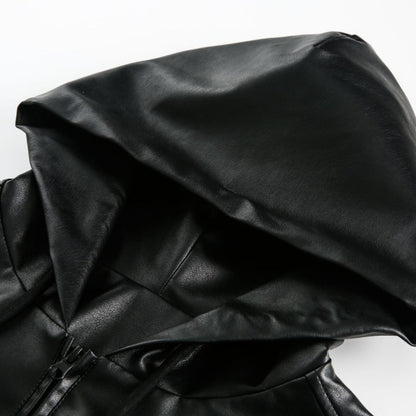 Mens American-Style Retro Simple Hooded Leather Coat Jacket Classic Icon