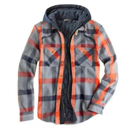 Men's Casual Checked Long Sleeve Hooded Jacket