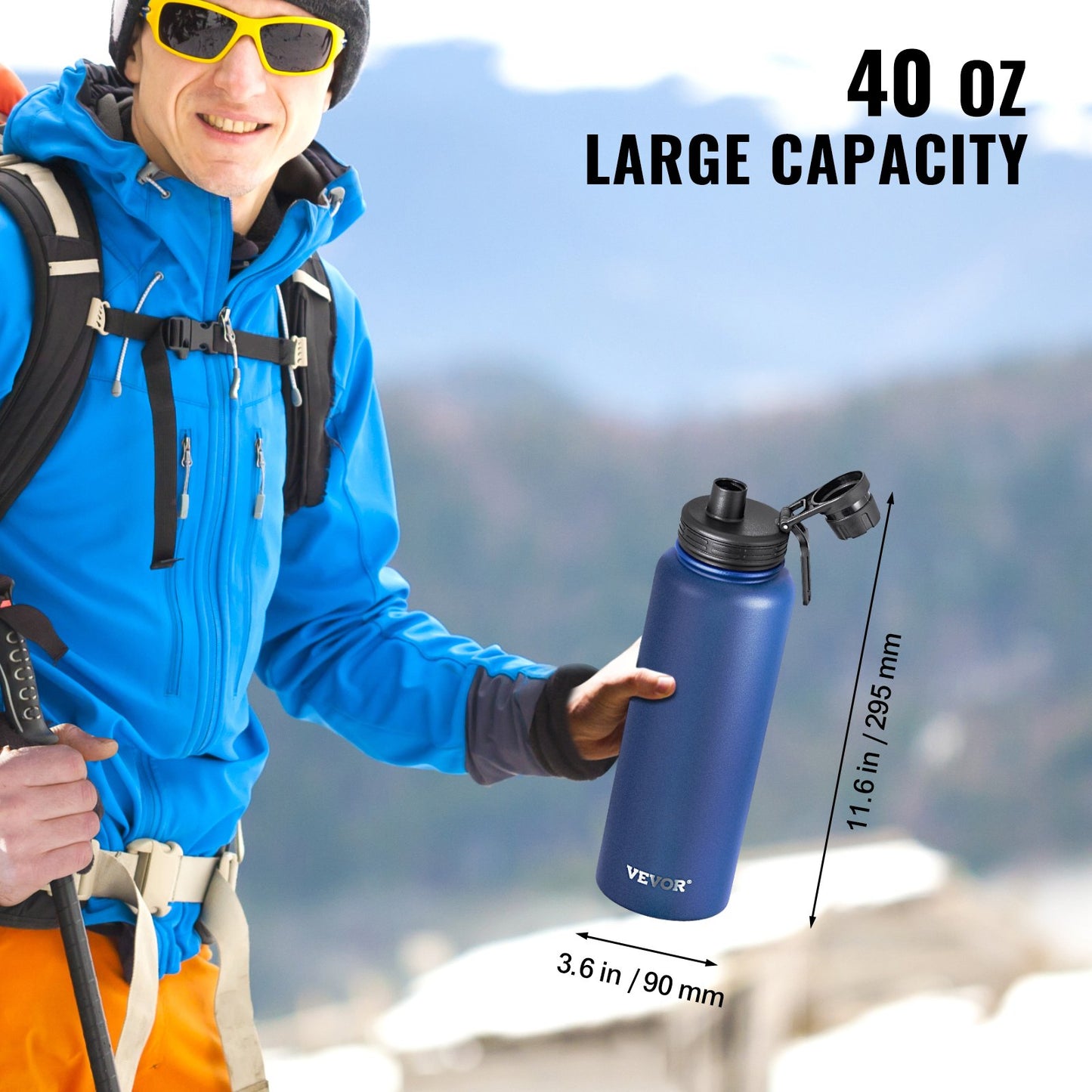 Azure Wide: 40oz Wide-Mouth Stainless Steel Insulated Bottle