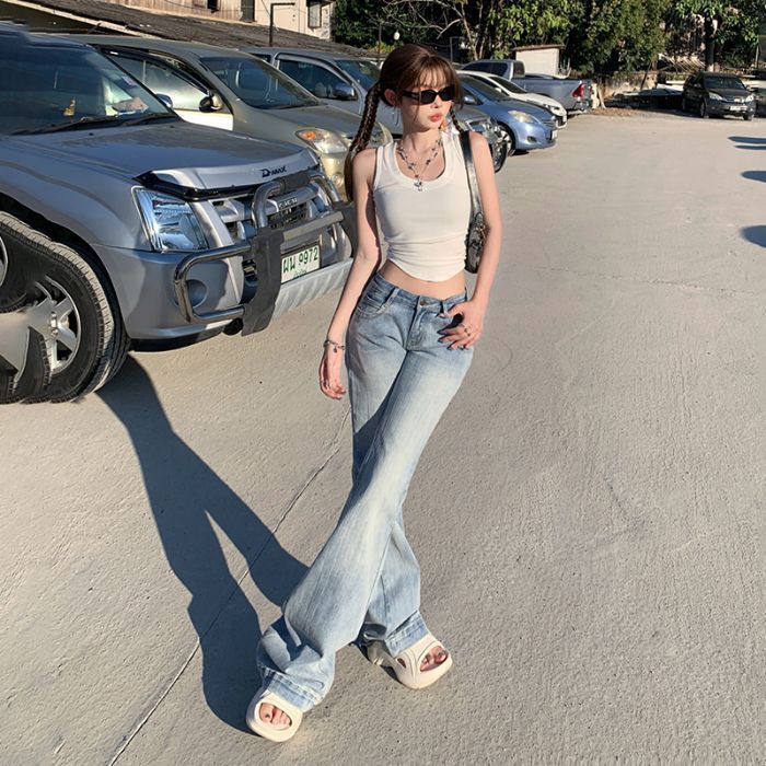 American Retro Low Waist Hot Girl Bell-bottom Pants Slim Fit Slimming Stretch All-matching Jeans