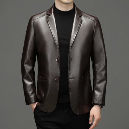 Sheepskin Suit Collar Mens Autumn Winter Leather Jacket Plush Refinement