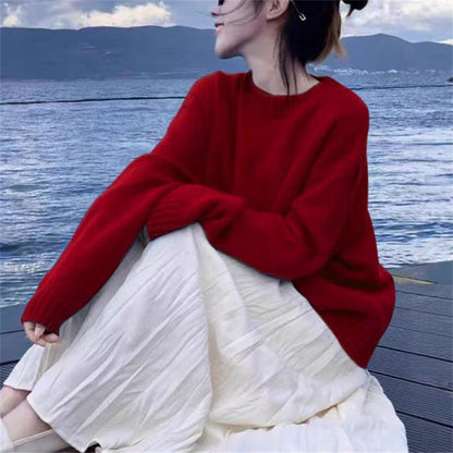 Soft Glutinous Thick Round Neck Knitwear Korean Style