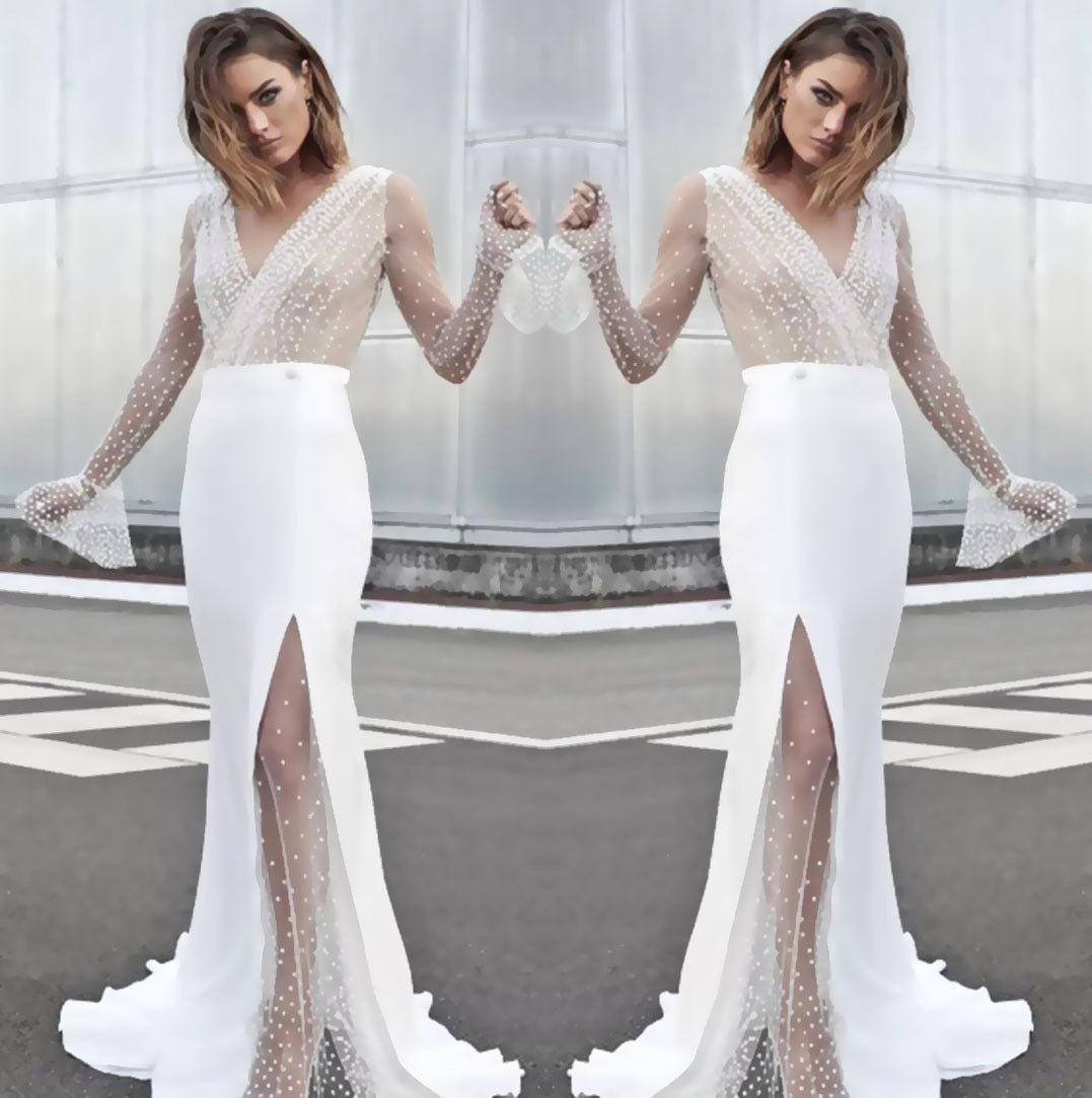 Women's Fashionable See-through Sexy Long-sleeved Dress