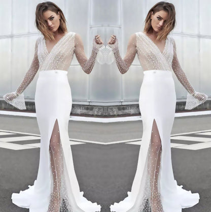 Women's Fashionable See-through Sexy Long-sleeved Dress