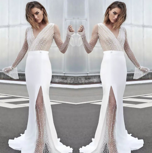Women's Fashionable See-through Sexy Long-sleeved Dress