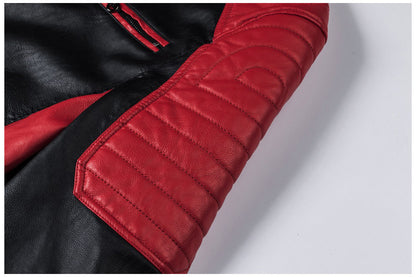 Motorcycle Stitching Leather Jacket Men Stand Collar Retro Vintage Edge