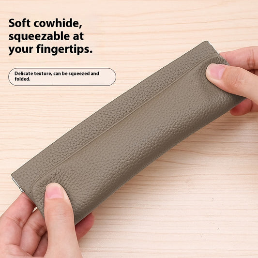 Self-closing First Layer Cowhide Long Wallet