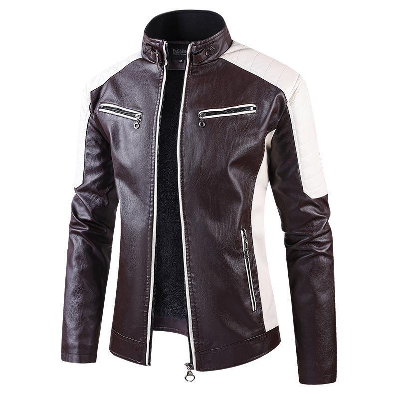 European Size Autumn Winter Leisure Leather Mens Coat Fleece-Lined Continental Comfort