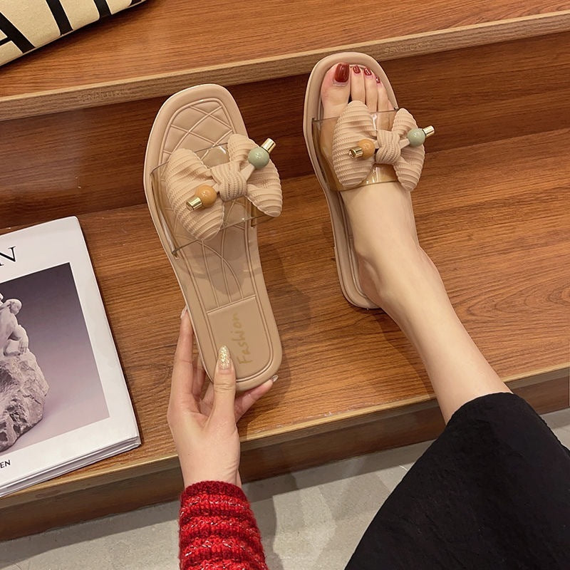 Non-slip Transparent Flip Flops With Bow