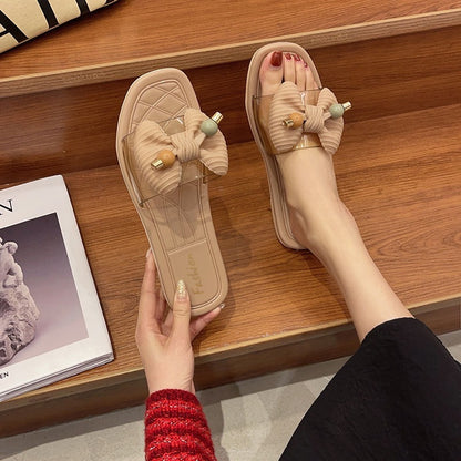 Non-slip Transparent Flip Flops With Bow
