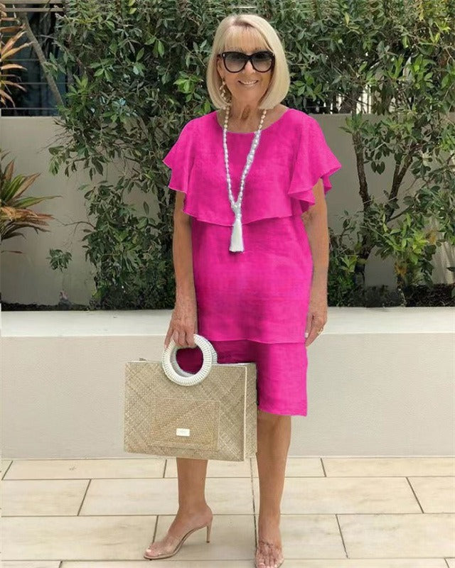 Ladies Short Sleeve Fashion Solid Color Dress