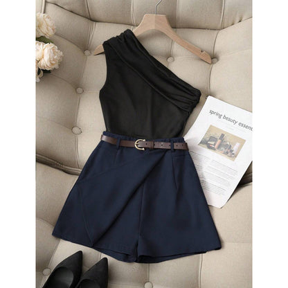 Fashionable All-match Commuter High Elastic Black Shorts