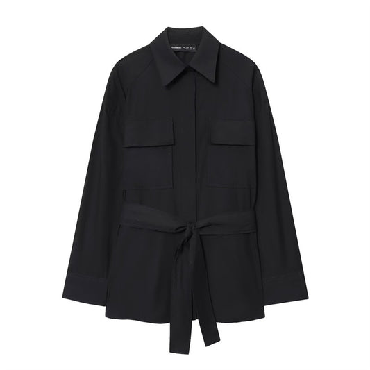 Fashionable And Versatile Lace-up Poplin Shirt