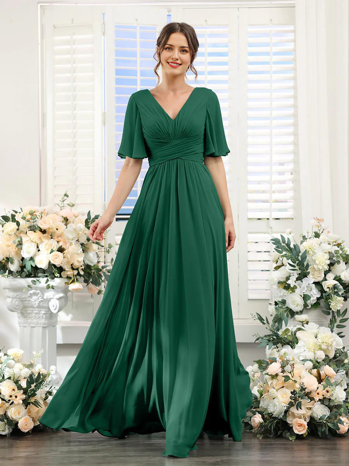 Split Mixed Satin Banquet Evening Long Dress