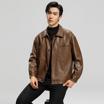 Fashion Youth Motorcycle Leather Coat Lapel Handsome Jacket Youthful Rebellion