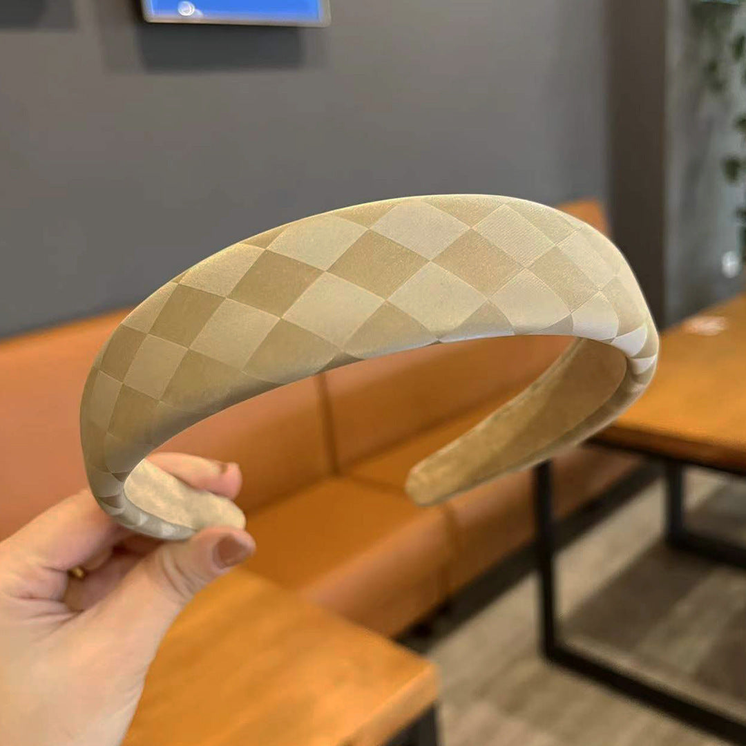 Retro Fashion Leather High Skull Top Chessboard Lattice Sponge Headband