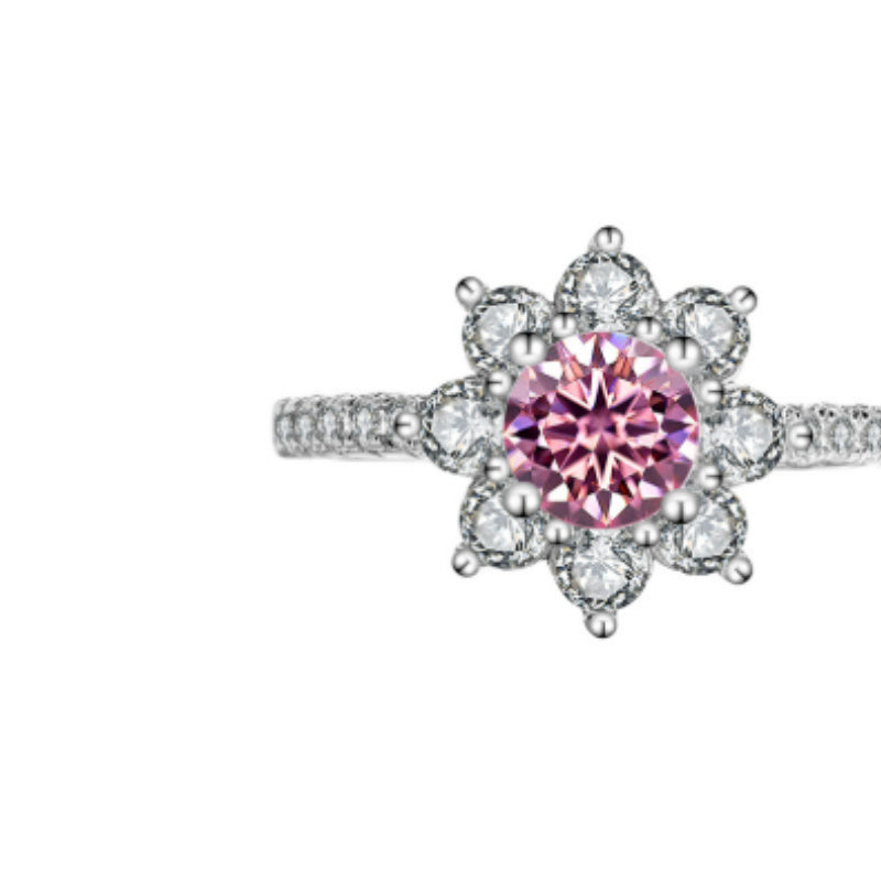Sterling Silver 925 Moissanite Ring Female Flower Diamond