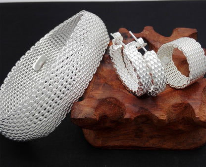 Retro Exquisite Net Bracelet Earring Ring Three-piece Suit