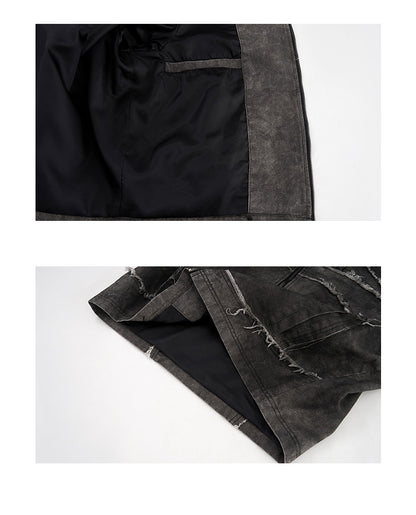 Short Gray Padded Shoulder Denim Coat Sculpted Neutral Edge