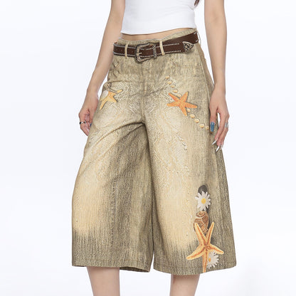 Women's American-style Retro Large Size Shell Cropped Pants
