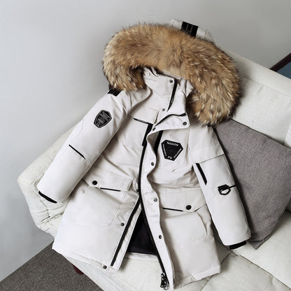 The Grand Arctic: Plus-Size Fur-Collar Mid-Length Down Jacket