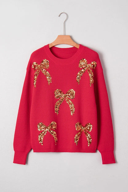 Women's Christmas Decorative Sequins Round Neck Sweater
