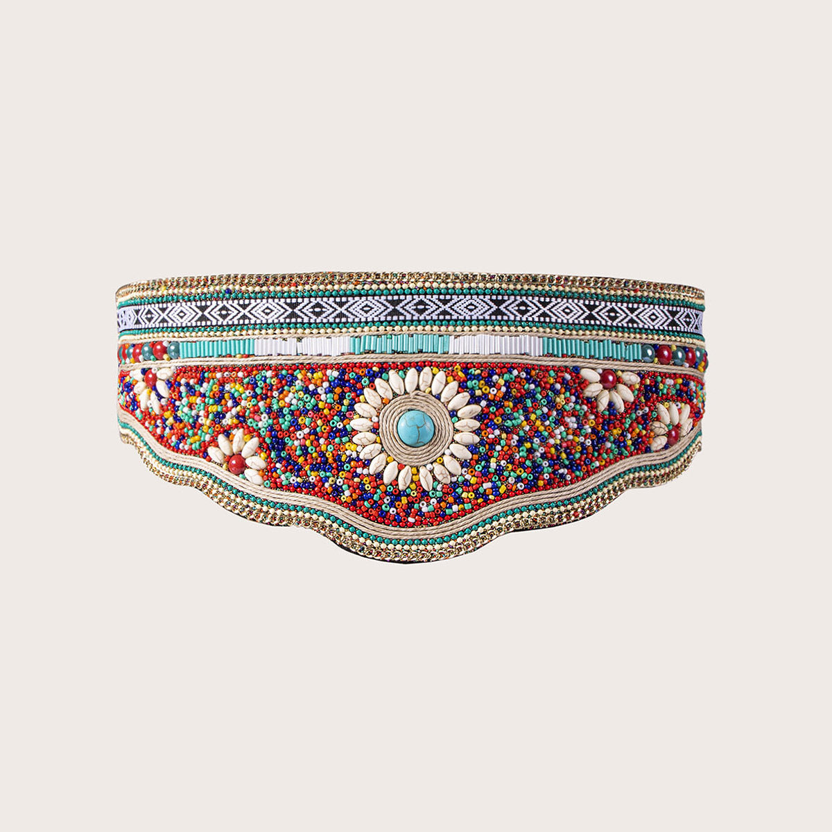 Ethnic Beads Hemp Rope Shell Popular Wide Waist Seal