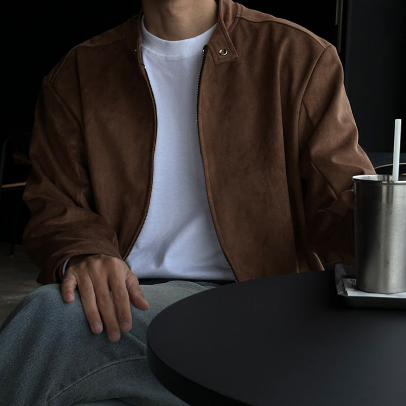 Brown Maillard Stand-Up Collar Jacket Rich Patina Depth