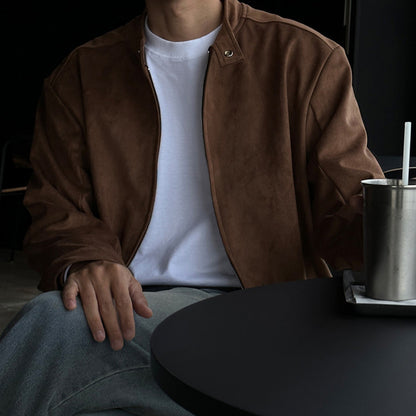 Brown Maillard Stand-Up Collar Jacket Rich Patina Depth