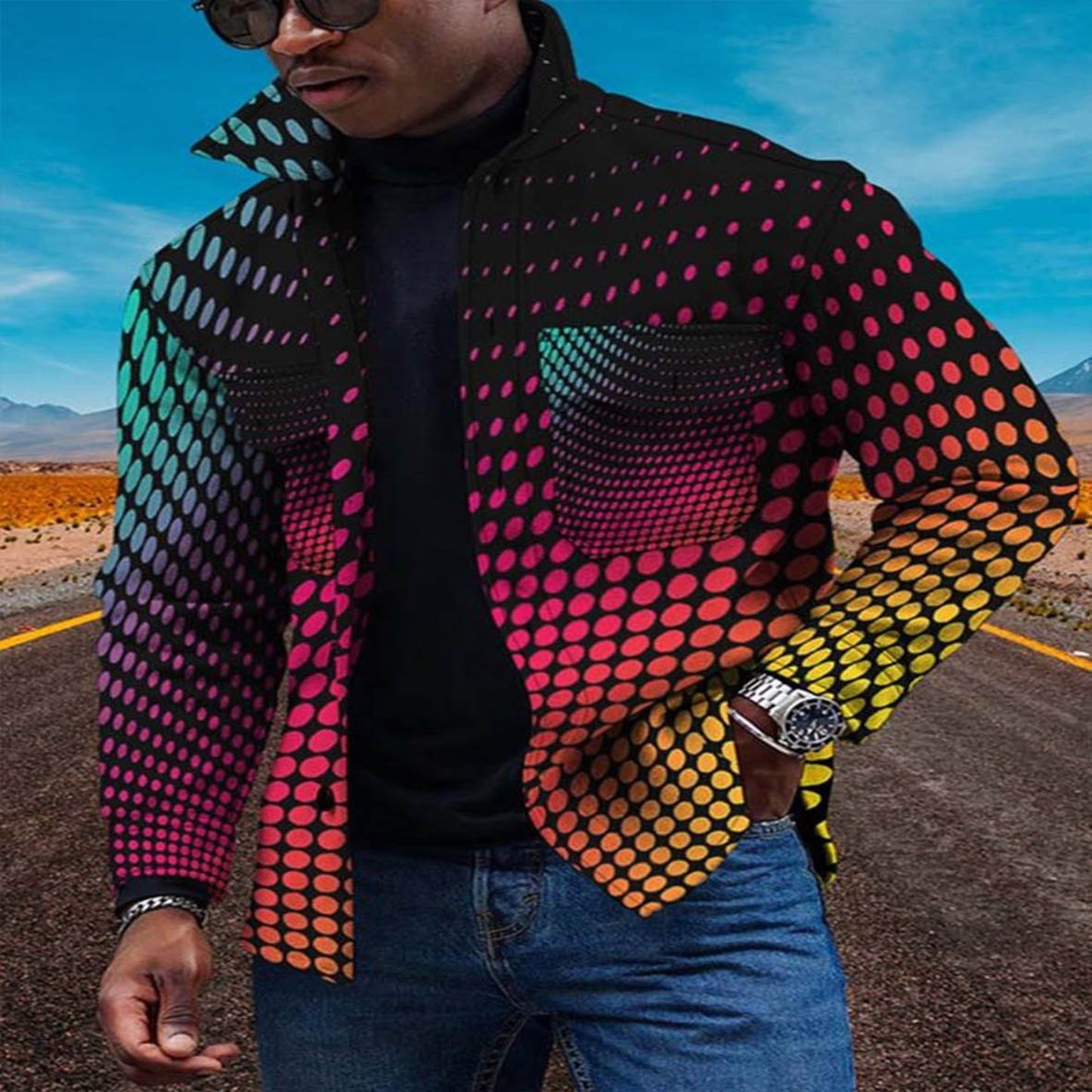 Avant-Garde Color Fade 3D Digital Print Cardigan