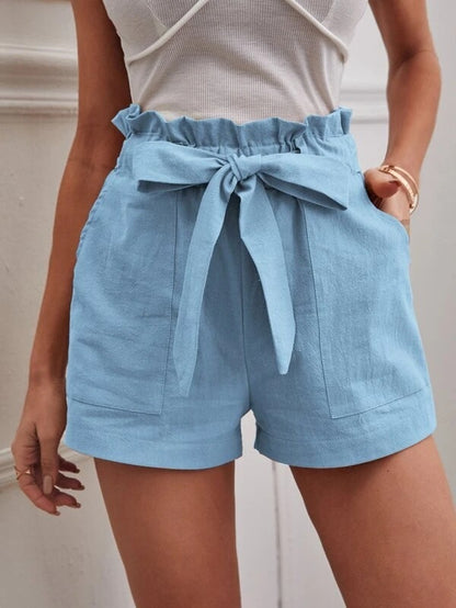 Loose Cotton And Linen Casual Pocket High Waist Wide Leg Shorts