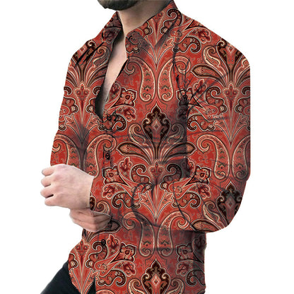 Bold Large Floral Print Casual Long Sleeve Shirt